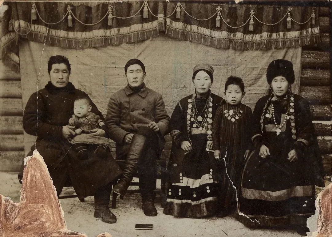 A portrait of a West Buryat family, late 19th century.
